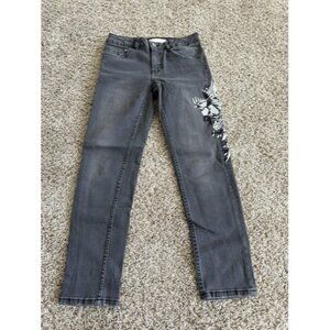 Zara Girls Floral Embroidery Gray Skinny Size 10 Denim